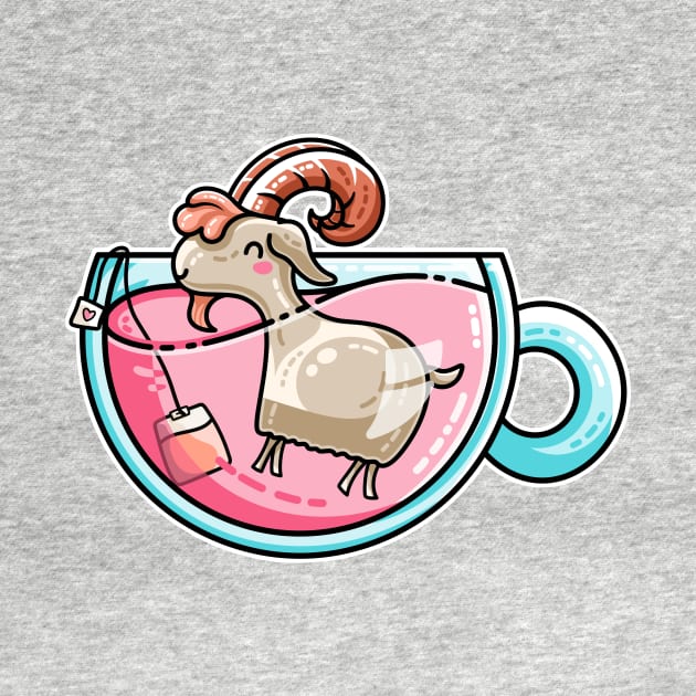 Goat-tea Kawaii Cute Tea Goatee Pun by freeves